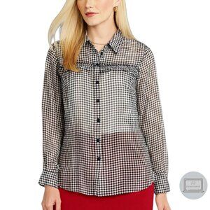 Torrid Womens Shirt Black Gingham Check Ruffle Trim Sheer Top Plus Size 2 | 2X